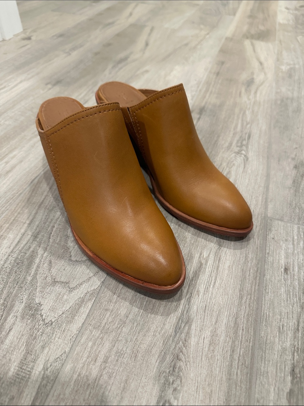 FRYE- Leather Mule Heels in Cognac Brown - Women